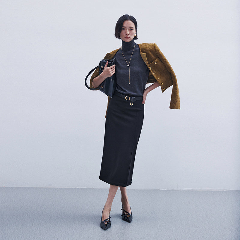 Straight stretch knitted wool pencil skirt with high fine count Australian wool