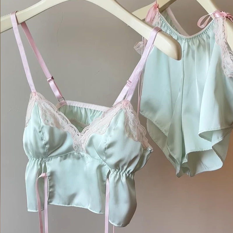 Pure lust style suspender shorts ice silk pajamas