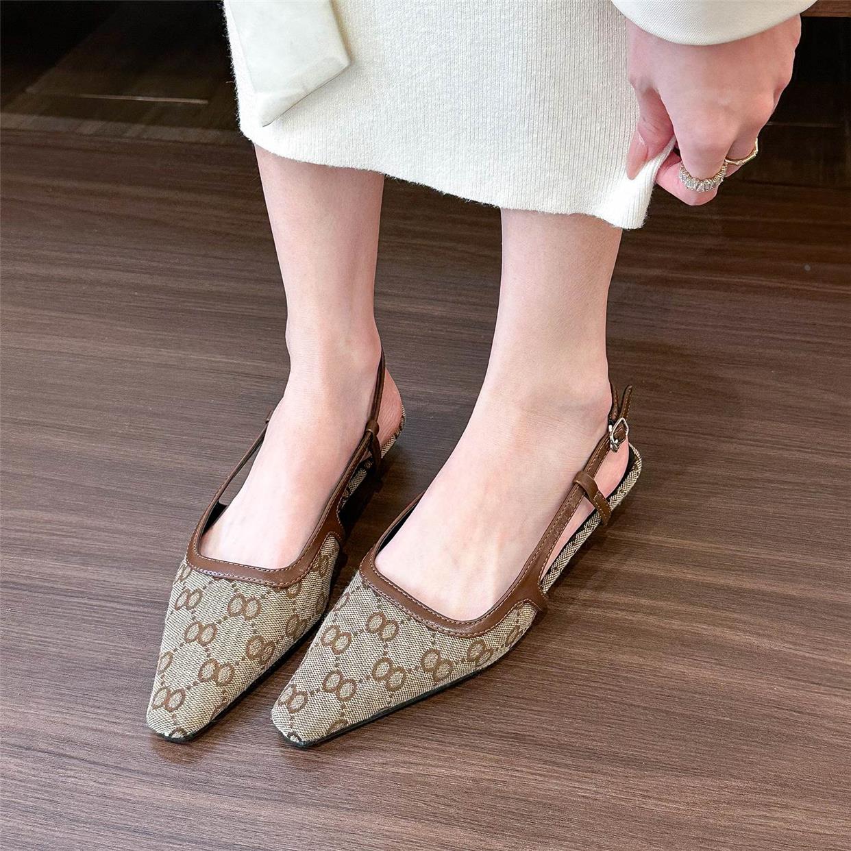 Retro brown square toe pump sandals