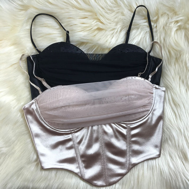 Fishbone mesh hot rhinestone suspender sexy slim vest