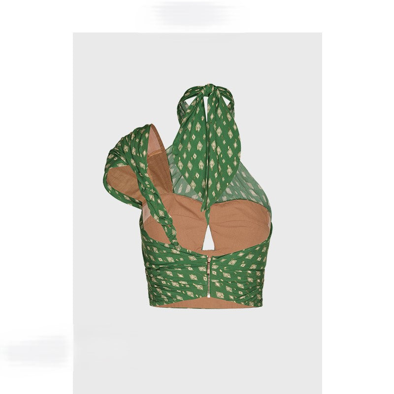 Green Floral Halter Short Vest