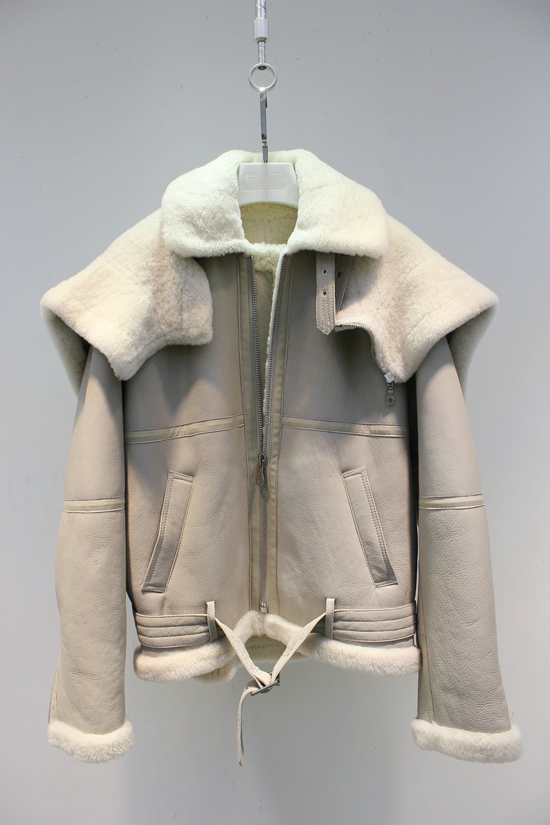 Lmported genuine fur all-in-one pilot jacket fur