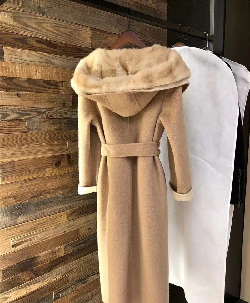 Mink hat two piece wool coat