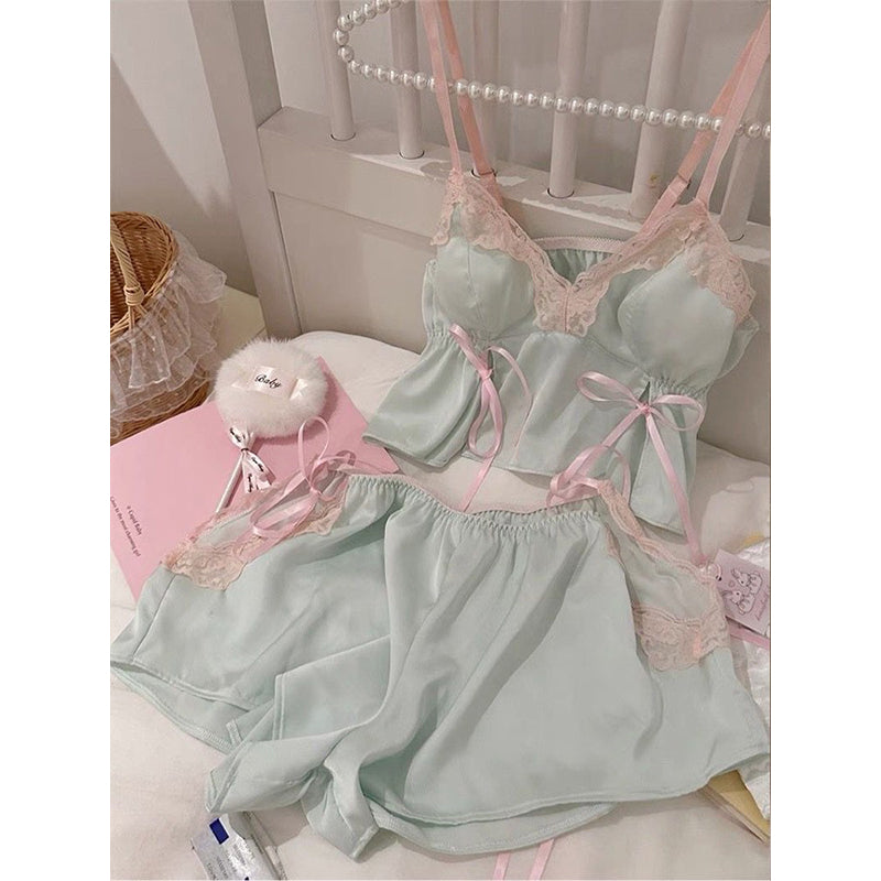 Pure lust style suspender shorts ice silk pajamas