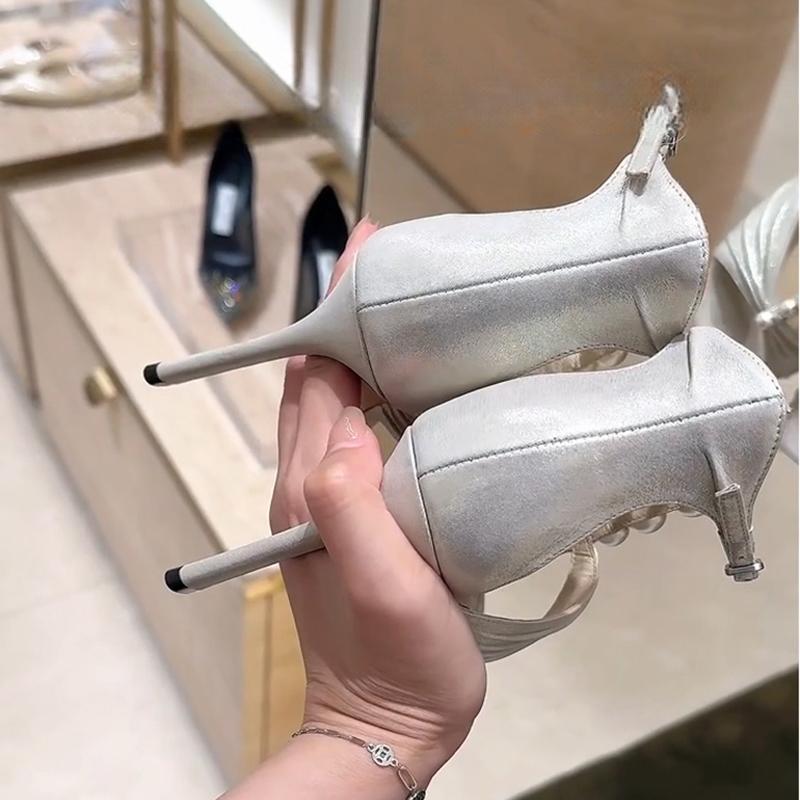 White Roman pleated open-toe high heels