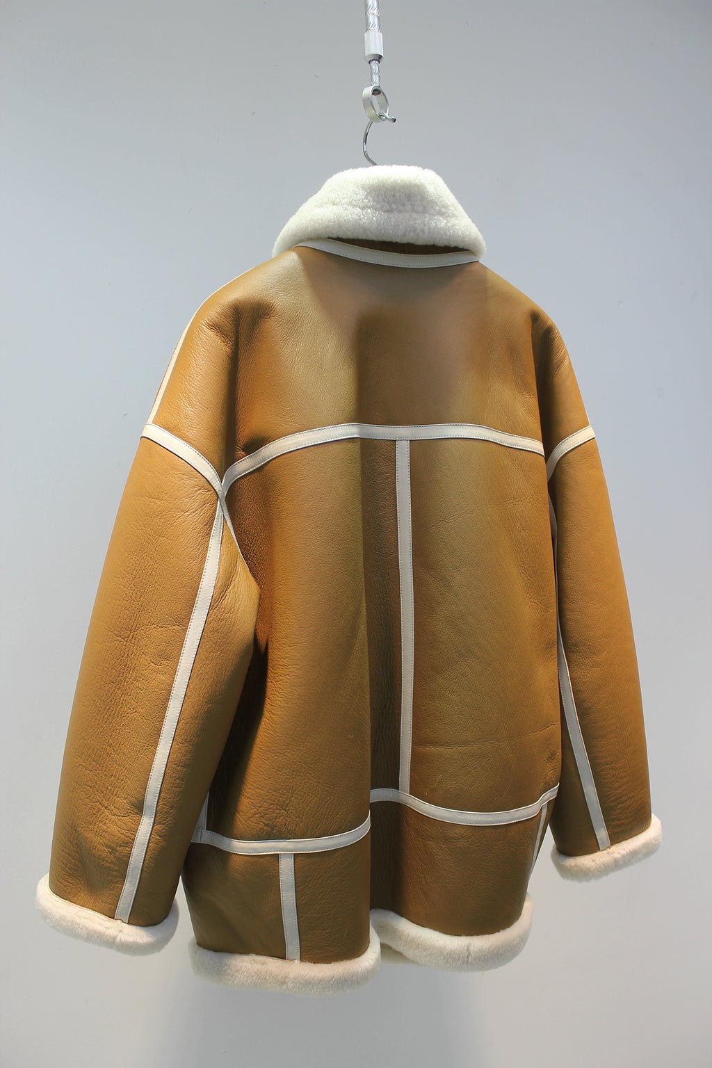 Lmported merino sheepskin fur all-in-one retro motorcycle jacket