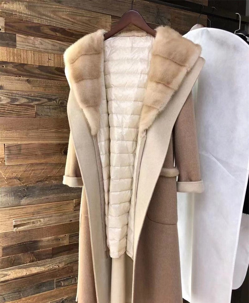 Mink hat two piece wool coat