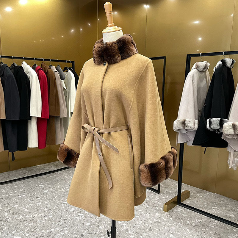 Double-faced cashmere cape coat