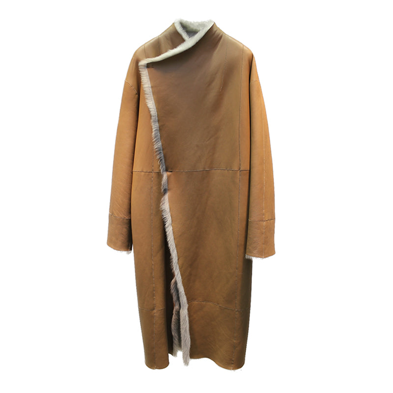 Palace-level Spanish Little Tuscan sheepskin all-in-one mid-length coat