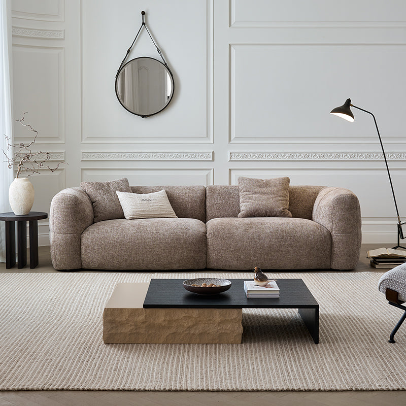 Big white sofa small apartment retro French cream style brown villa large flat fabric sofa