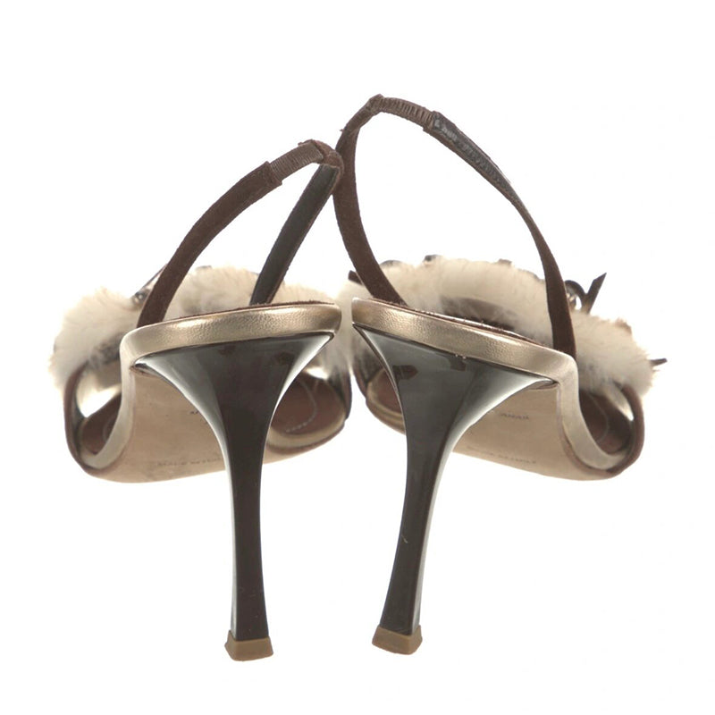 Open toe stiletto fur rhinestone high heel sandals