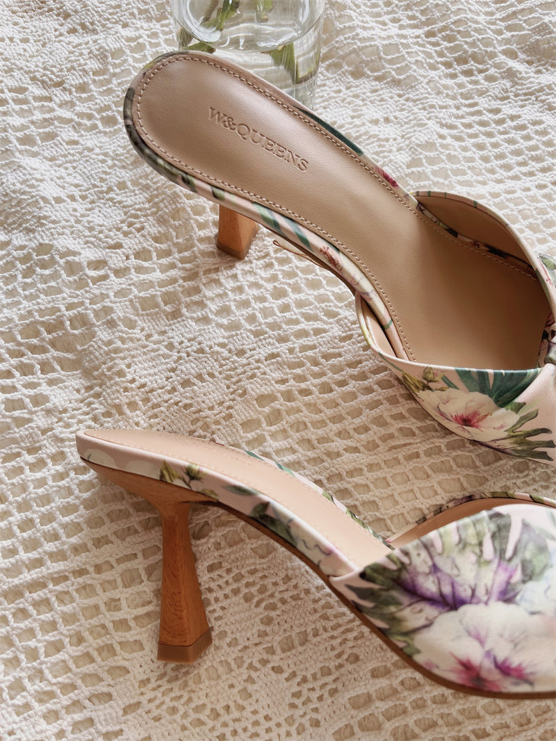 Retro style French square toe flower strap two-wear slippers and sandals