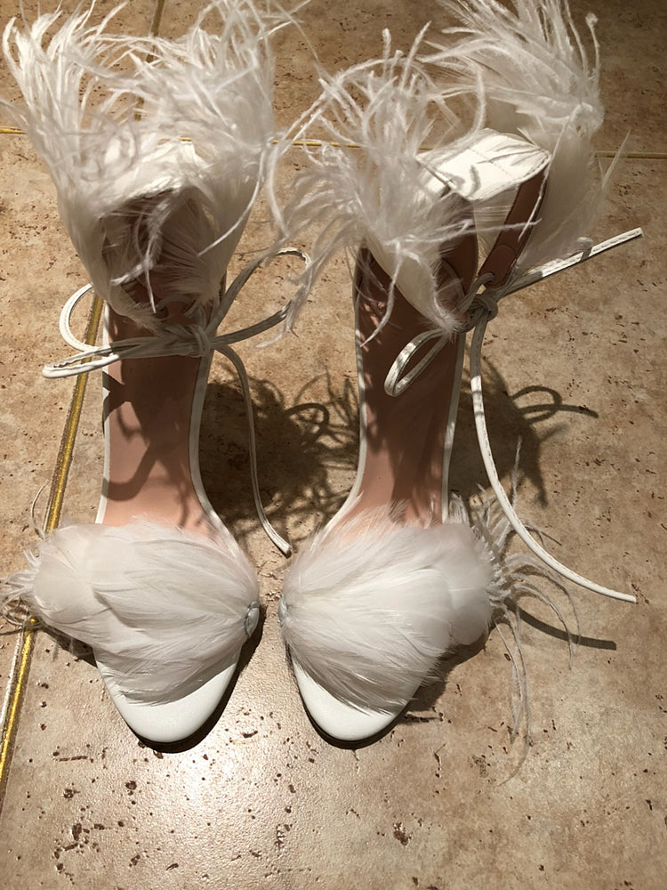 Feather stiletto heel hollow sexy strappy sandals