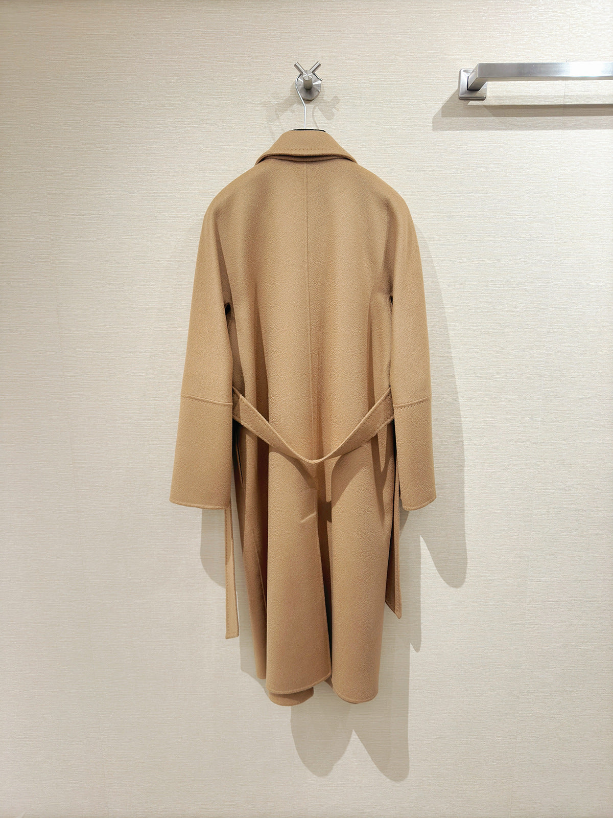Double-faced water ripple cashmere bathrobe-style wool lace-up coat
