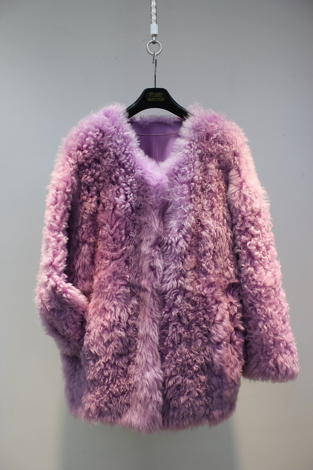 Lmported Tuscan sheepskin one-piece slimming fur jacket