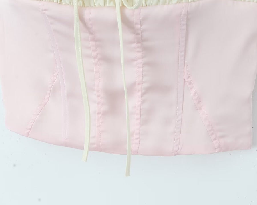 Pleated paneled lace-up cropped crop top