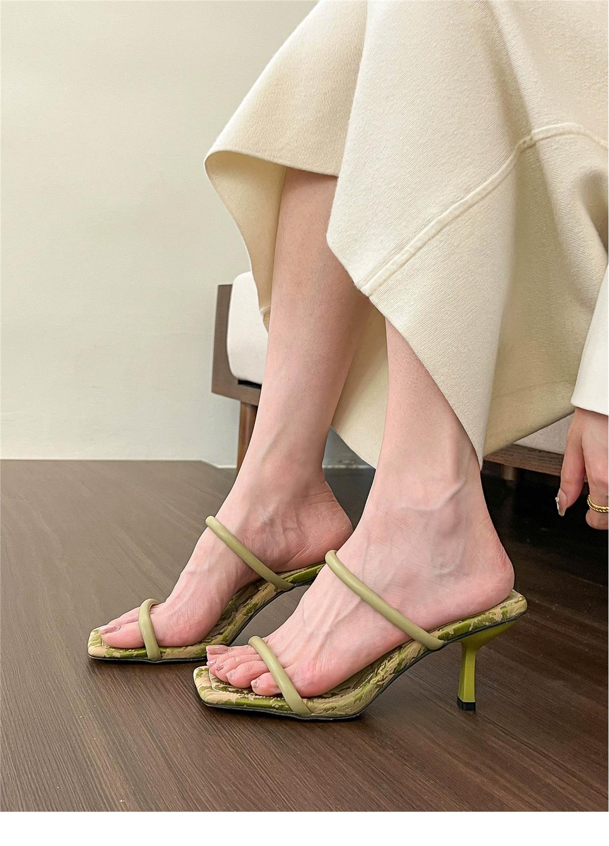 Square toe strappy high heel sandals