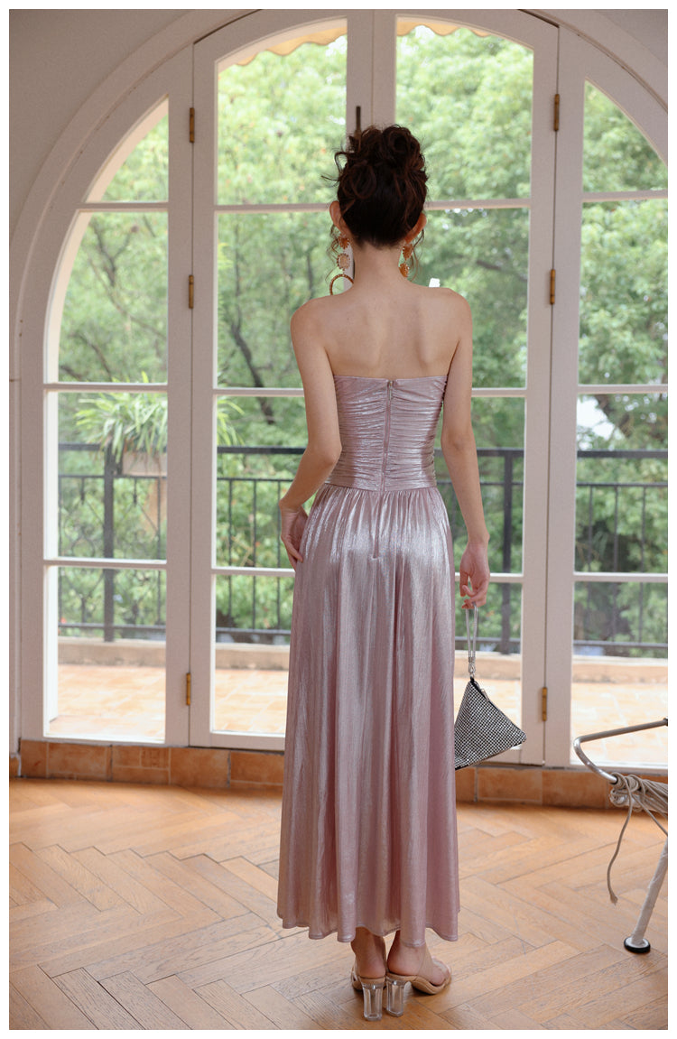 Streaming pink navel-baring tube top dress, hollow birthday skirt, mini dress