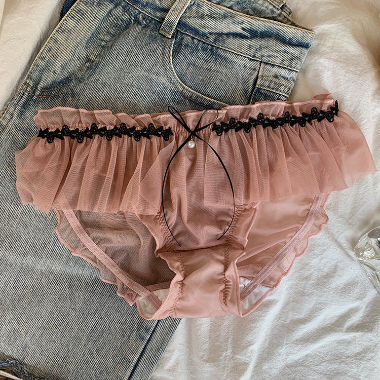 Flower bud lace mesh cotton crotch panties