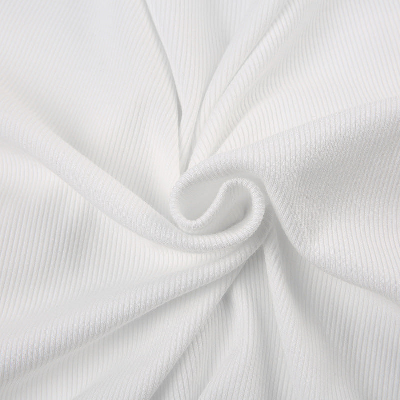 V-neck lace stitching bow short T-shirt