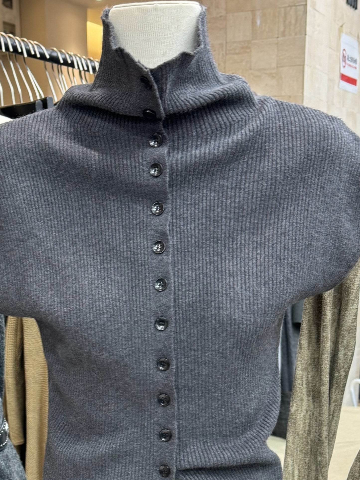 High Neck Single Breasted Knit Vest Top