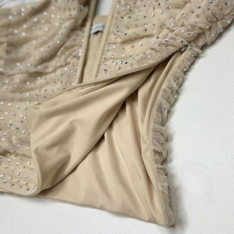 Rhinestone Mesh Slim Back Top