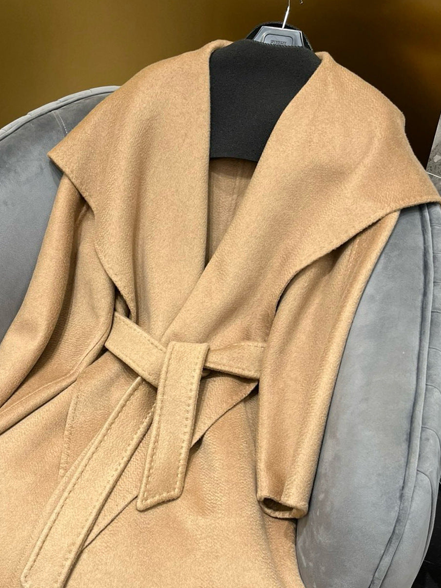 Double-faced lapel cashmere water ripple coat
