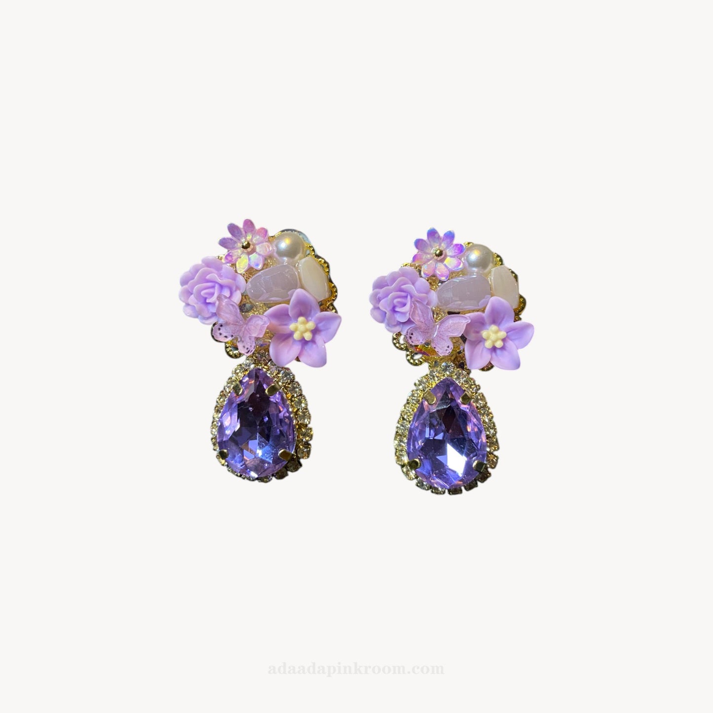 Purple Floral Drop Earrings