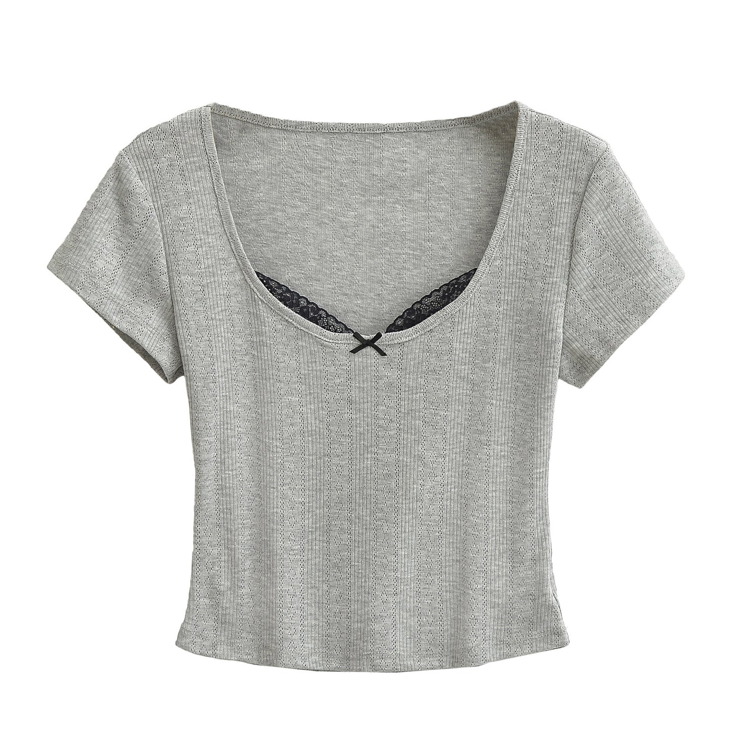 Elegant lace patchwork short-sleeved T-shirt