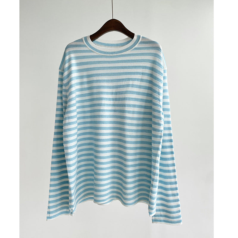 Striped Wool Long Sleeve Cardigan Sweater