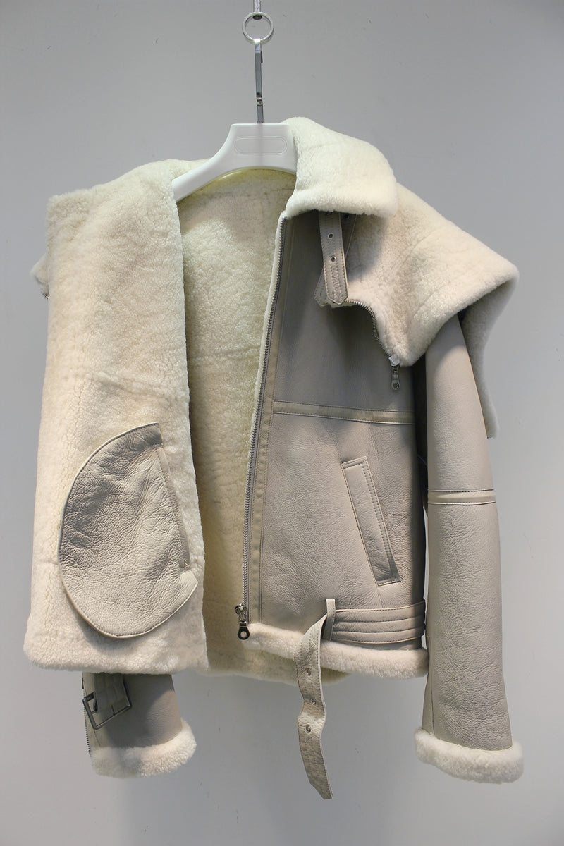 Lmported genuine fur all-in-one pilot jacket fur