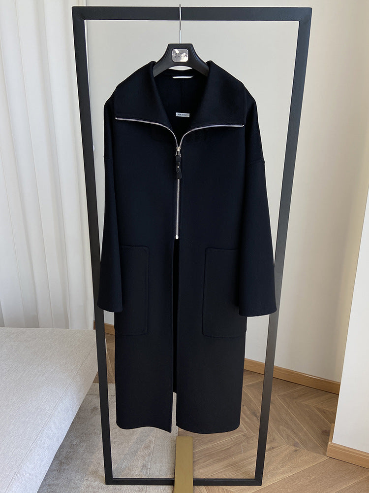 Double-faced cashmere short zip-up coat
