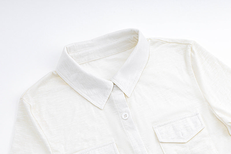 Pure lust style Polo collar navel-baring white shirt
