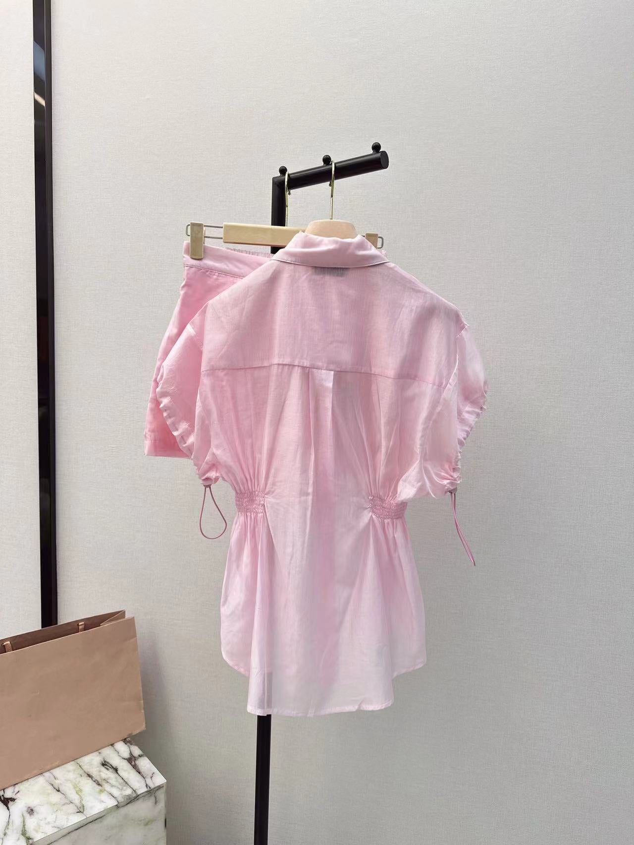 Girly style letter embroidered lapel short-sleeved sun protection shirt and shorts suit