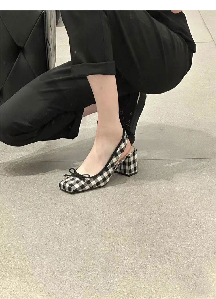 Fairy style square toe thick heel cap toe sandals