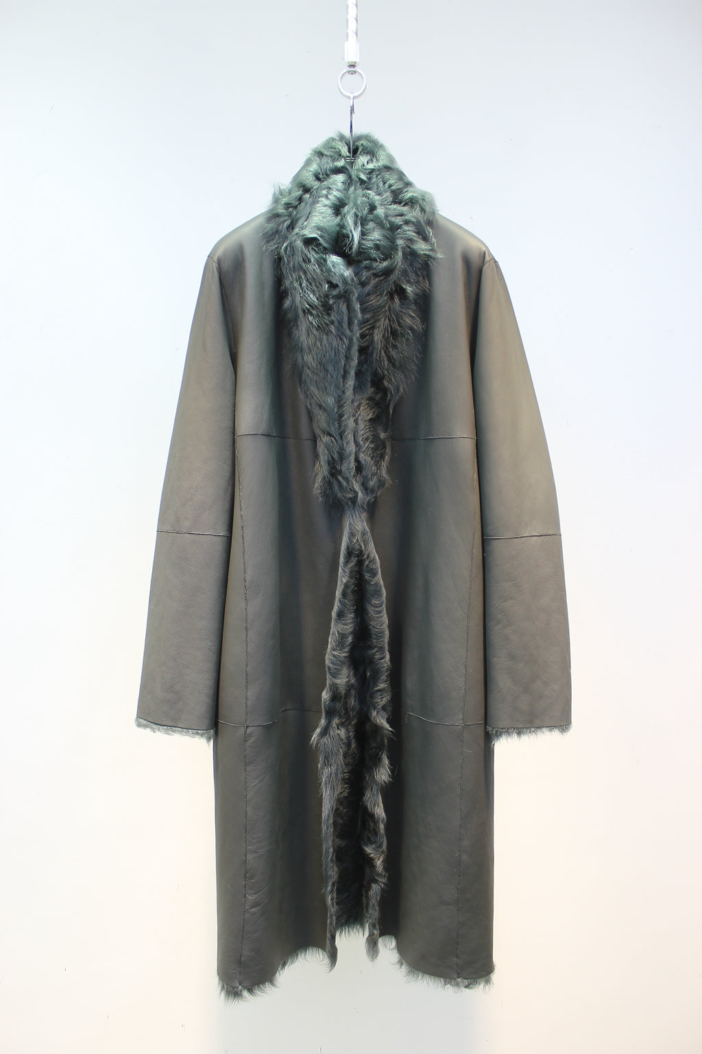 Soft small lake sheep fur one-piece stand-collar reversible mid-length fur coat