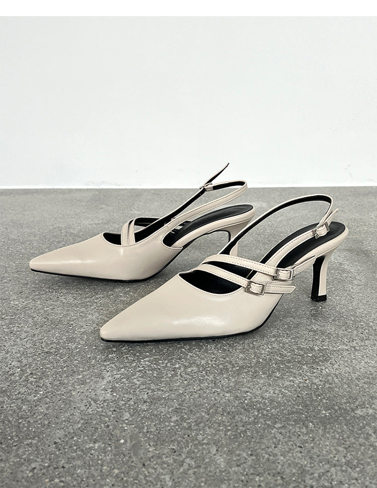 Simple thin French buckle pointed toe high heels