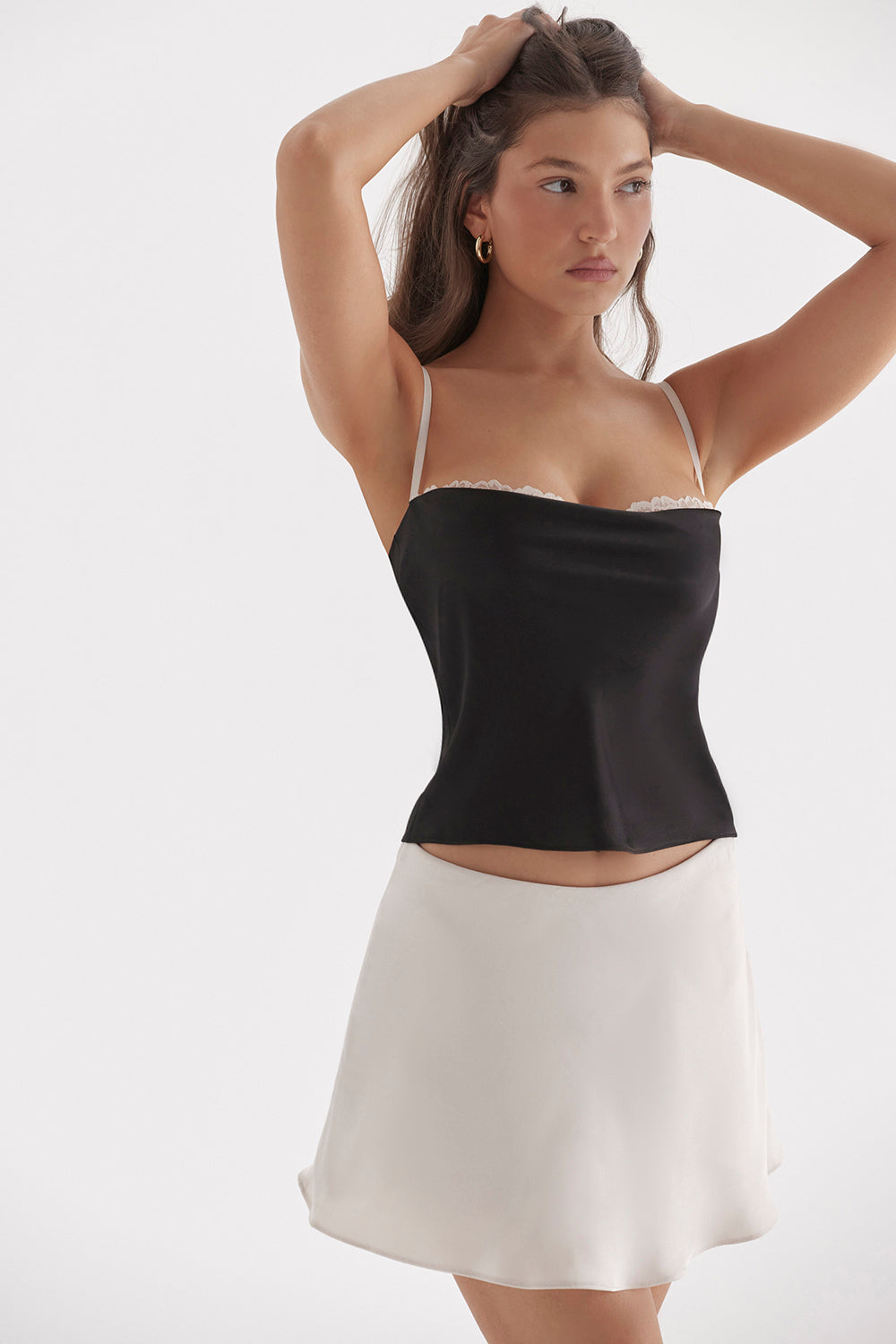 Lace-paneled satin camisole