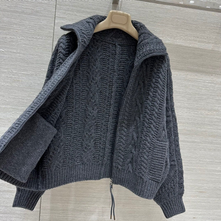 Lapel Double Pocket Crochet Cashmere Jacket
