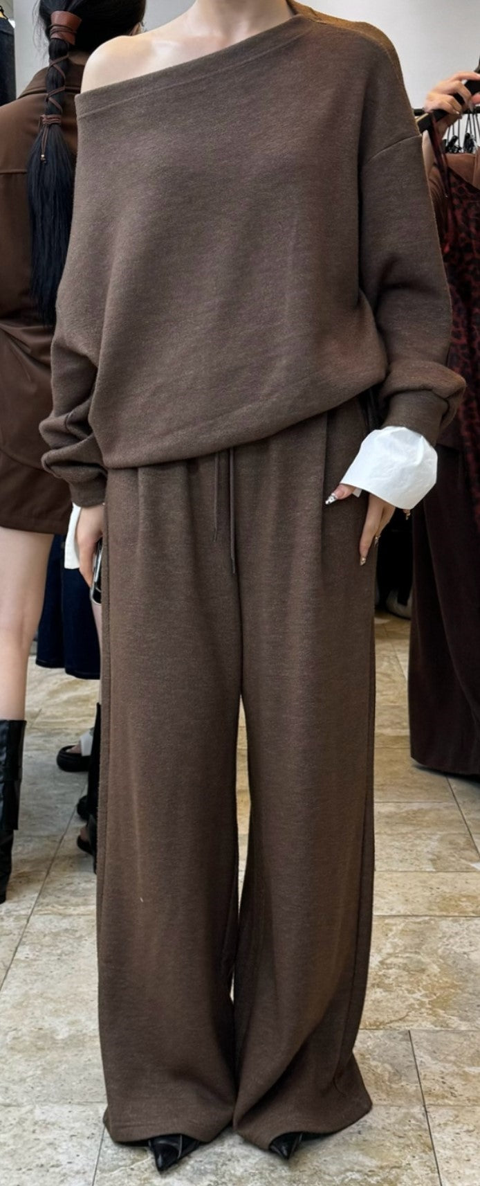 Sweatshirt + wide-leg pants two-piece set