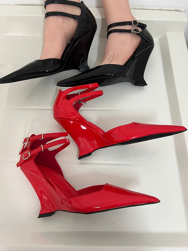 Extra long pointed toe shallow Mary Jane high heels