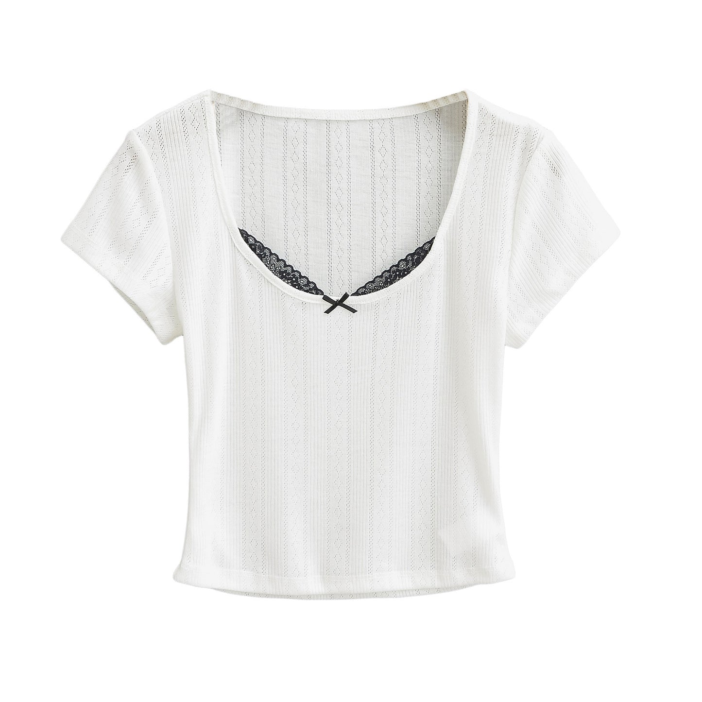 Elegant lace patchwork short-sleeved T-shirt