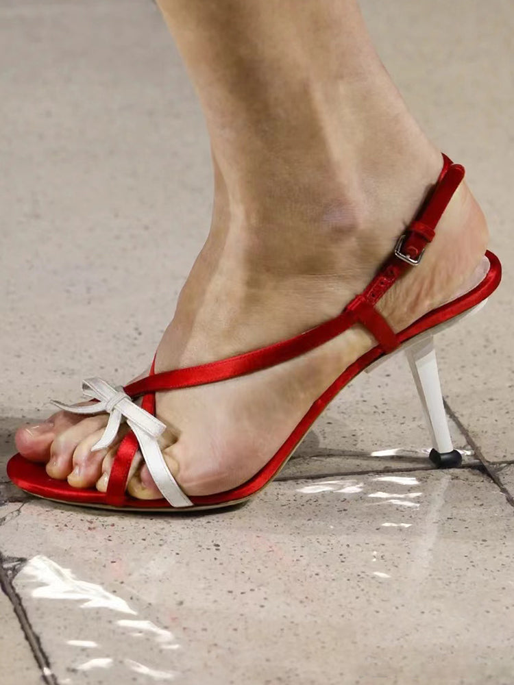 French sweet round toe open toe strappy sandals