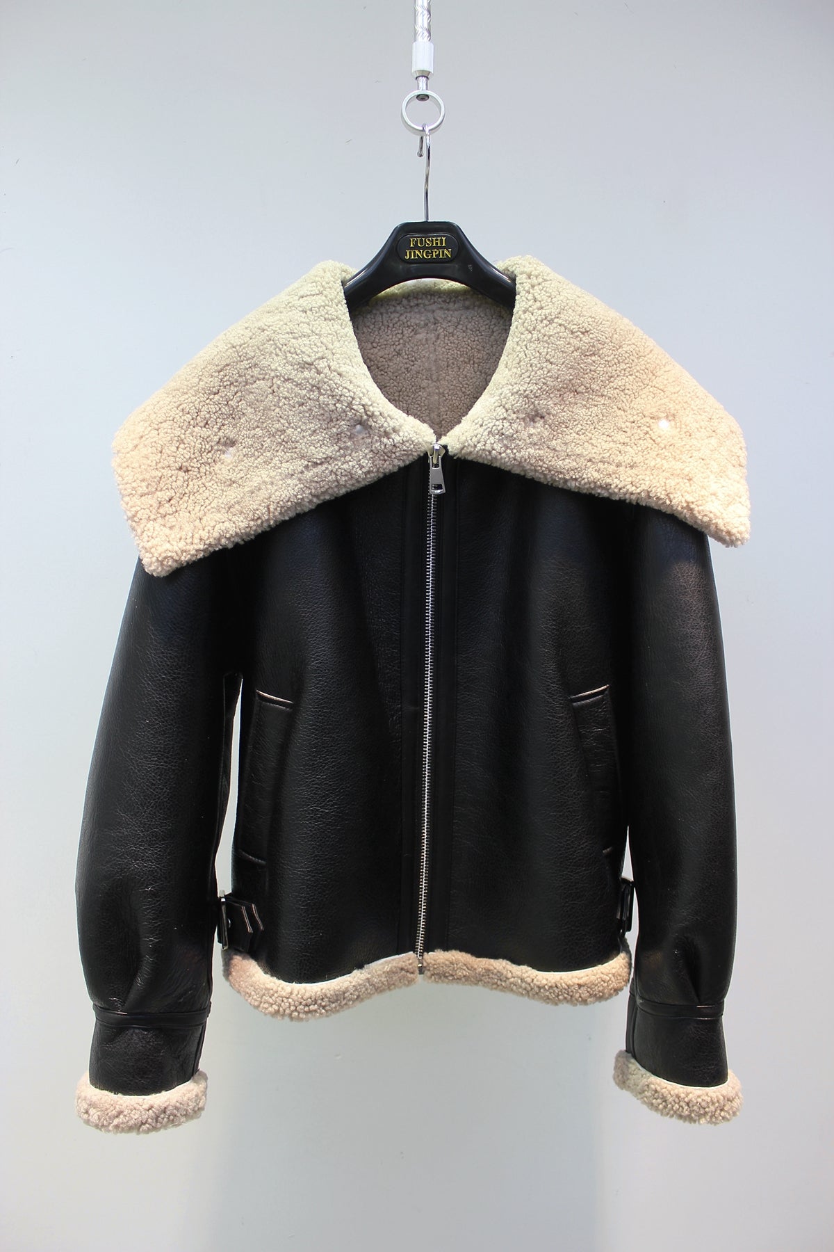 Original imported sheepskin all-in-one motorcycle short jacket