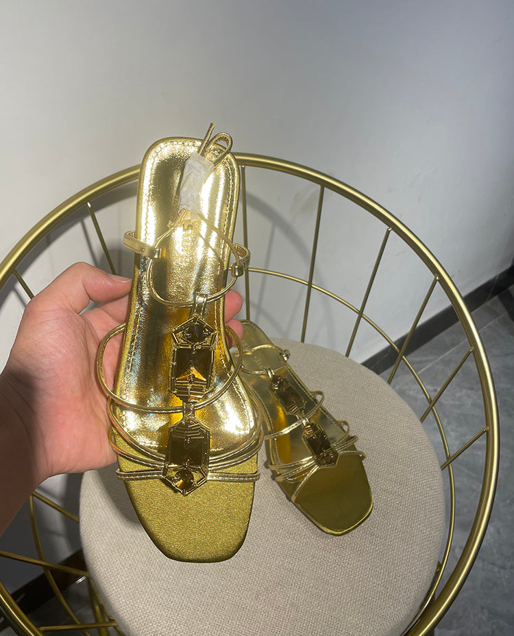 Vintage Egyptian gold rhinestone high heel sandals