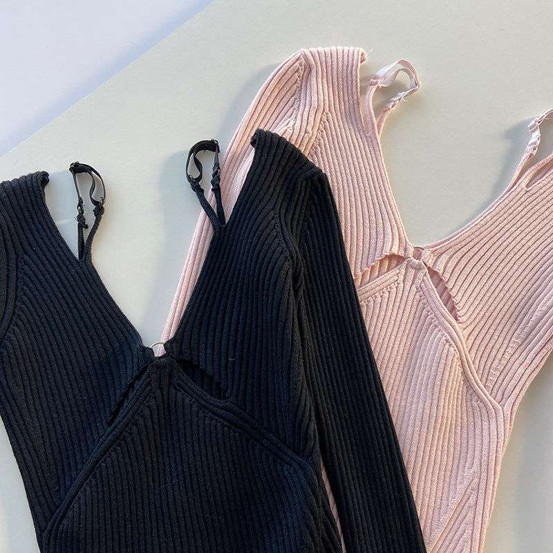 V-neck bottoming sweater