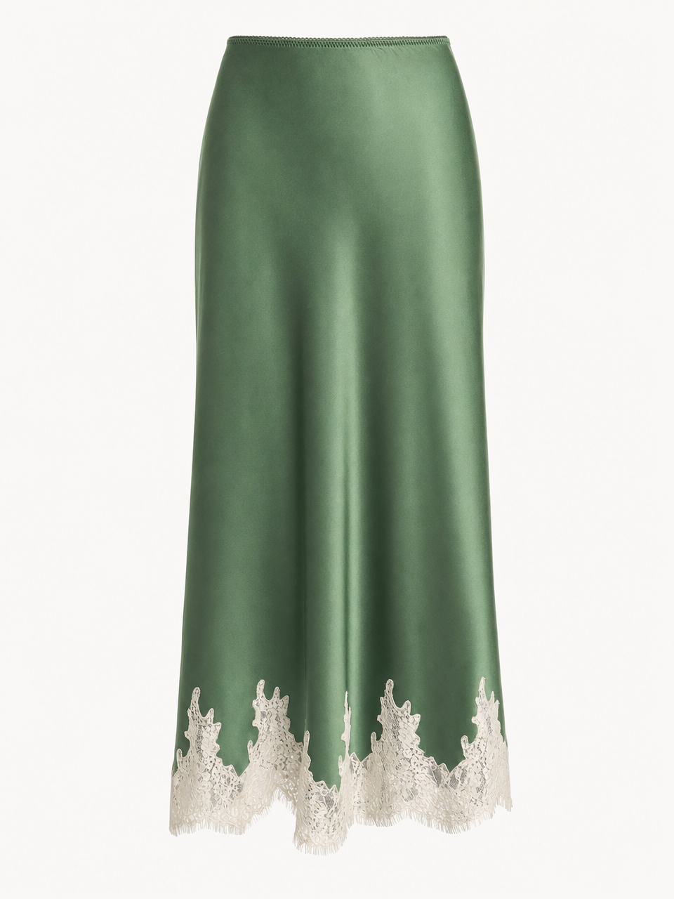 Camellia Silk Lace-Trim Midi Skirt - Ivory