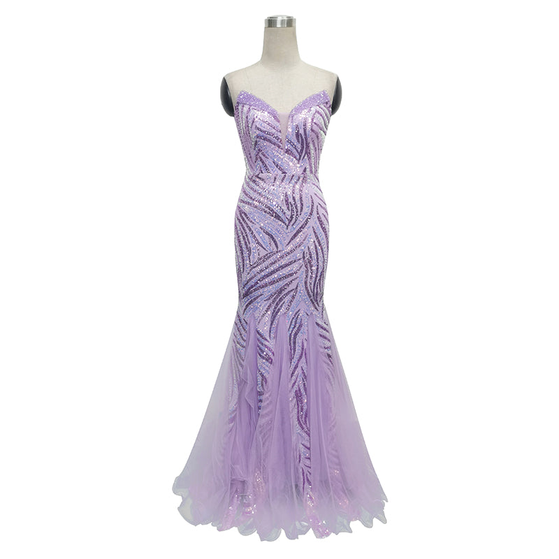 Heavy industry tube top, high-definition beaded sequins, long banquet host bride's toast dress, birthday evening dress