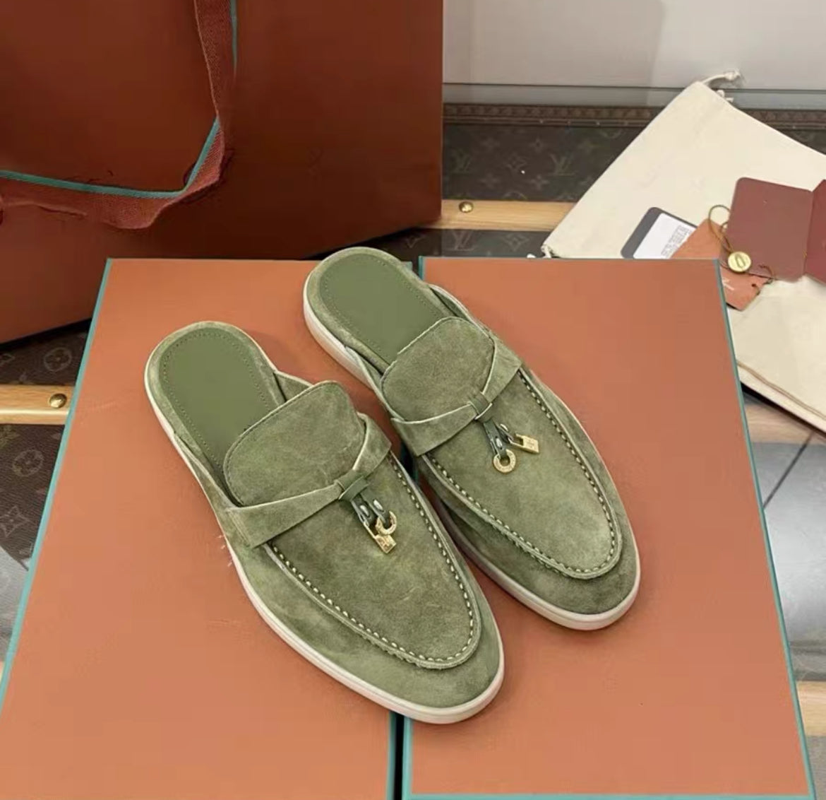 Genuine leather flat casual half-slipper loafers 2