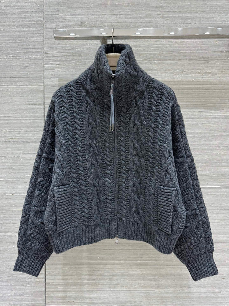 Lapel Double Pocket Crochet Cashmere Jacket